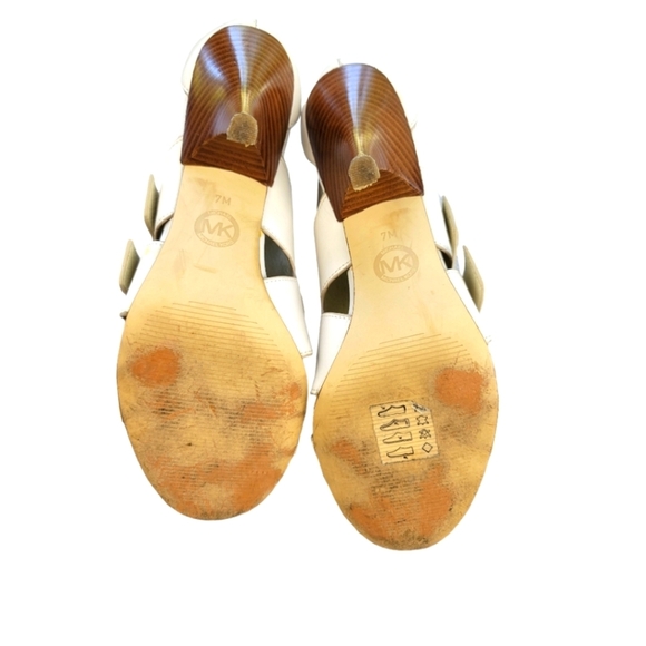 MICHAEL KORS Tripple Buckle Open Toe Leather Pumps Zip‎ Sandals Off White - Picture 10 of 14